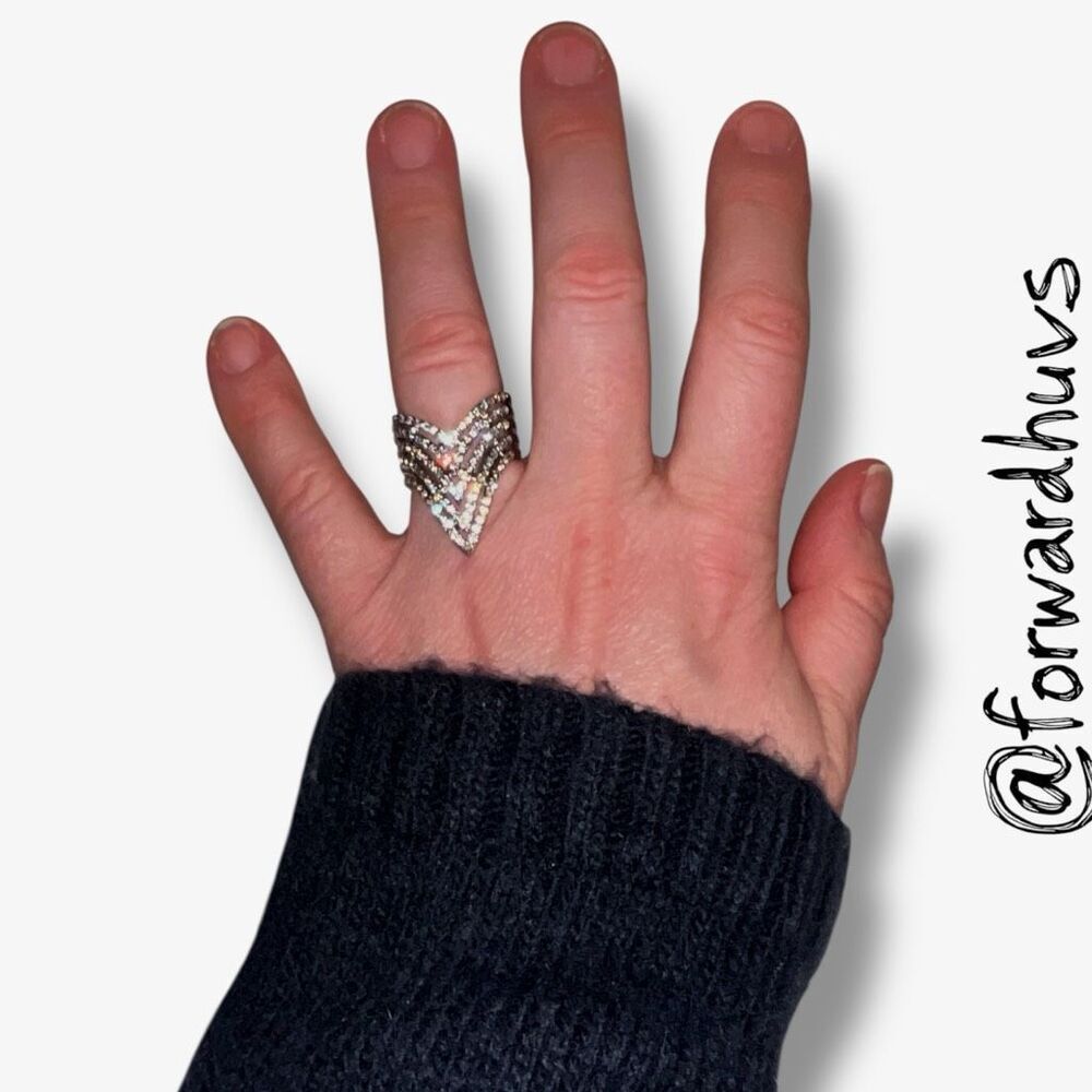 Silver Tone Rhinestone (5 missing) Chevron Ring Size 8.25